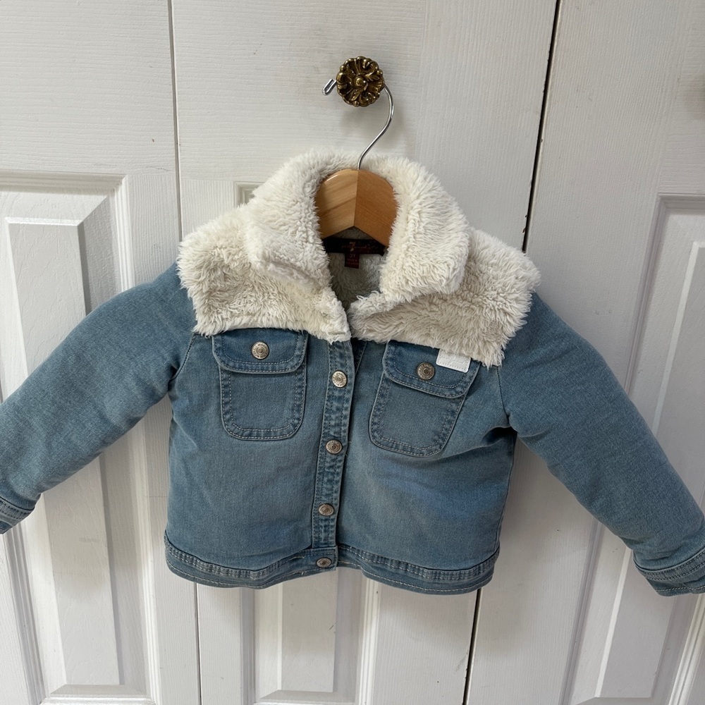 7 for all mankind denim teddy bear sherpa outerwear jacket size 3T